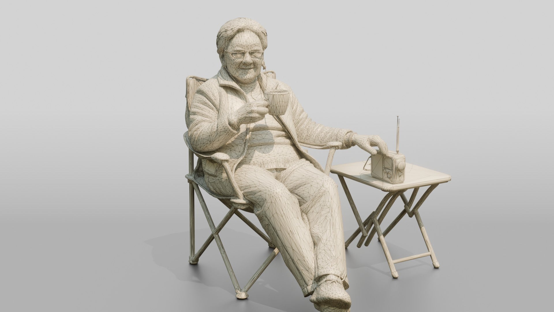 Elderly Chinese Woman Relaxing with Tea Outdoors