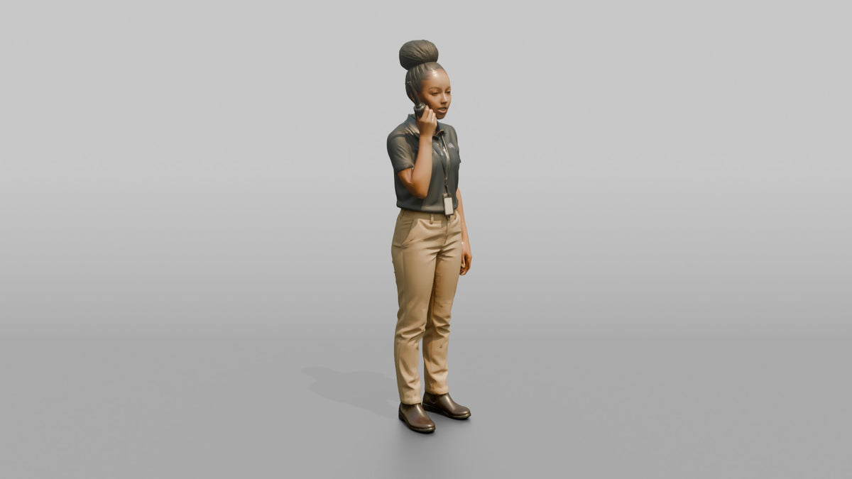 Woman Sales Associate Speaking Into A Walkie-talkie - 3D character model, view 2