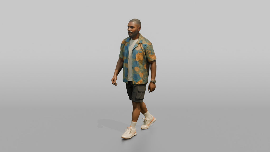 African Man in Ankara Print Shirt and Cargo Shorts