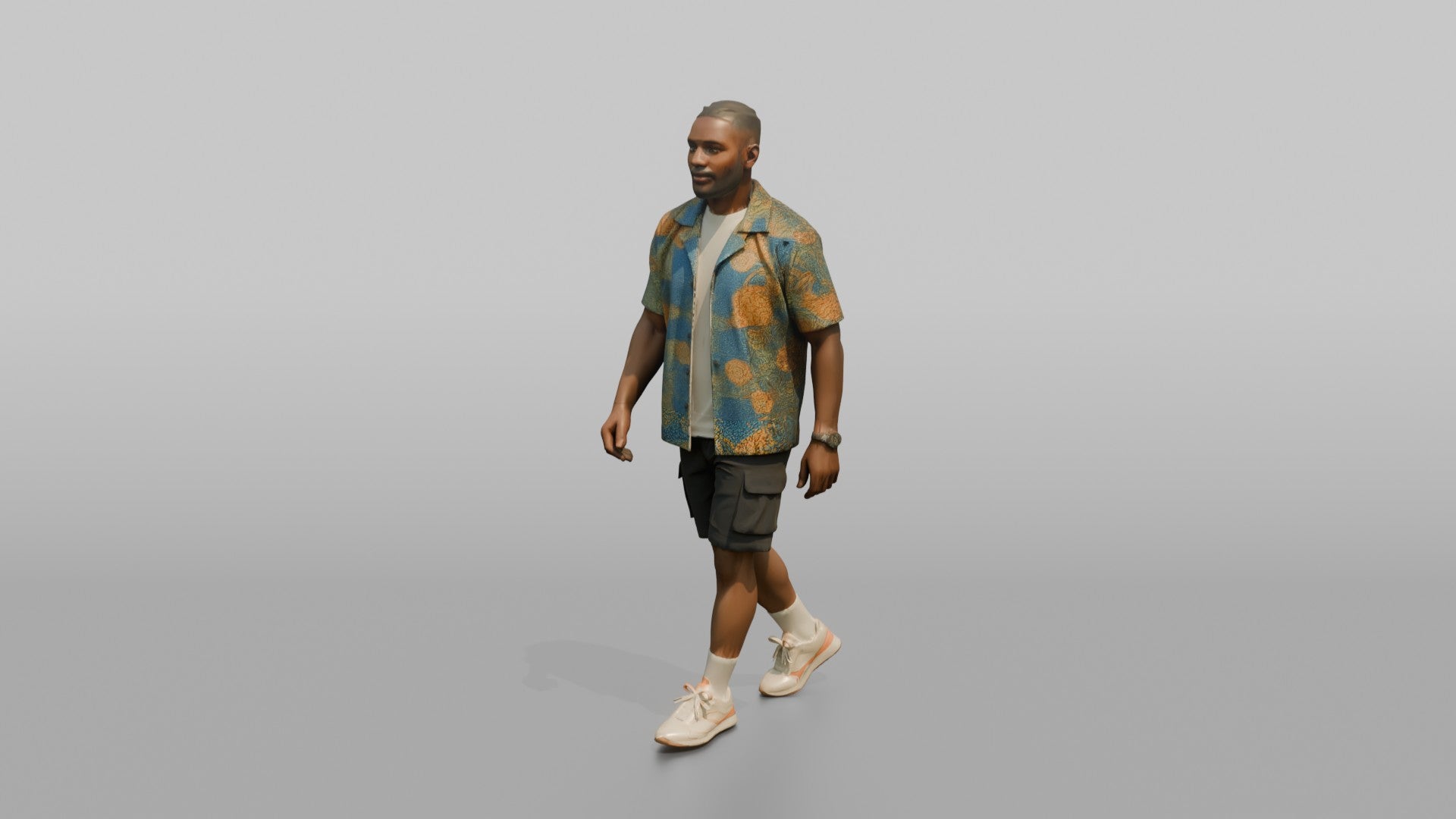 African Man in Ankara Print Shirt and Cargo Shorts