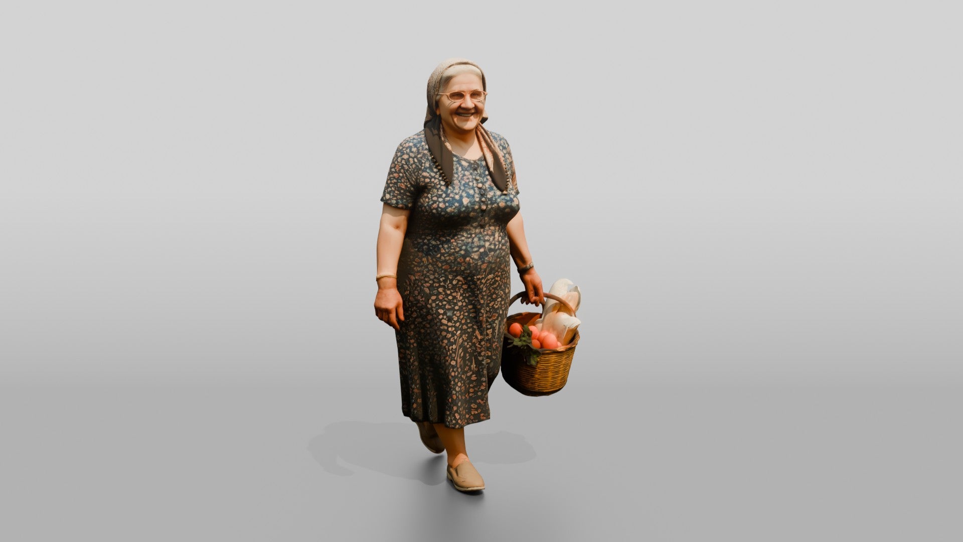 Elderly Plus-Size Turkish Woman with a Market Basket