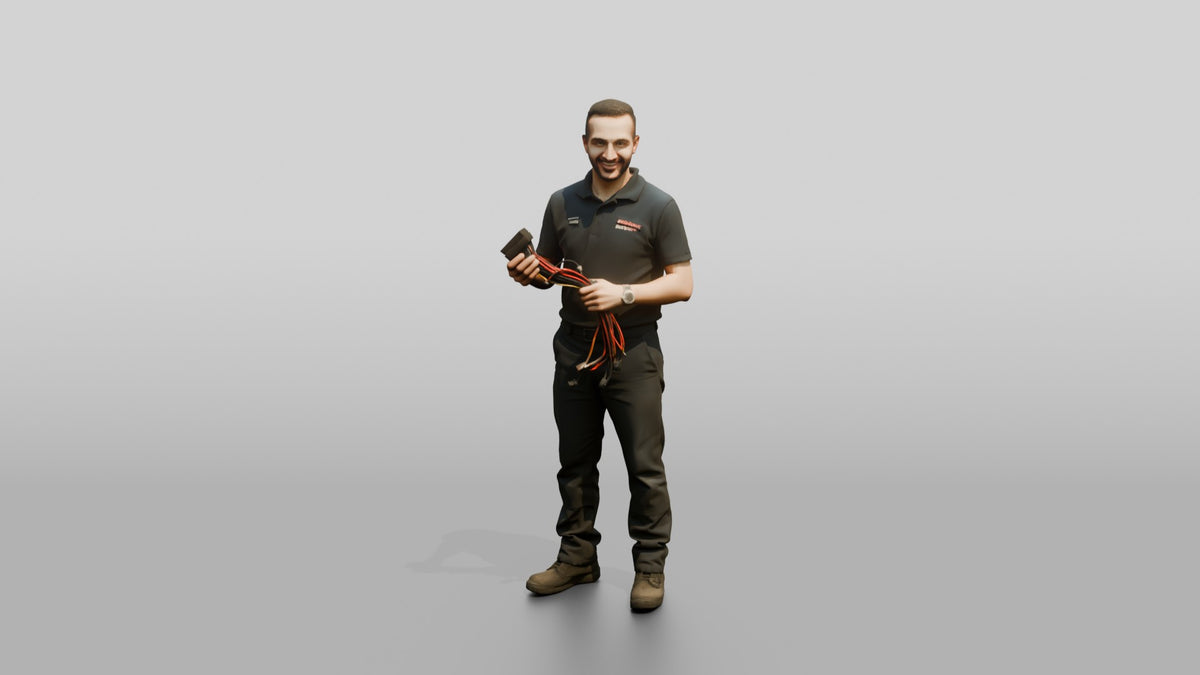 Mechanic Holding a Wire Harness Connector - 3D character model, view 5