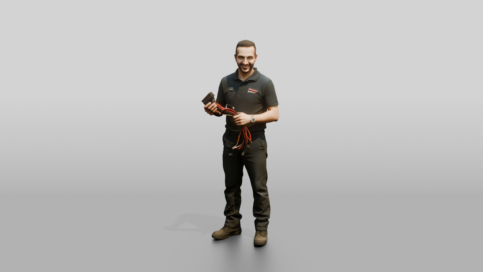 Mechanic Holding a Wire Harness Connector