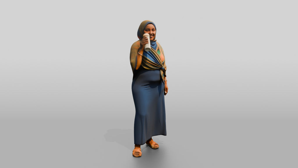 Curvy African Woman in a Headscarf Sipping Water