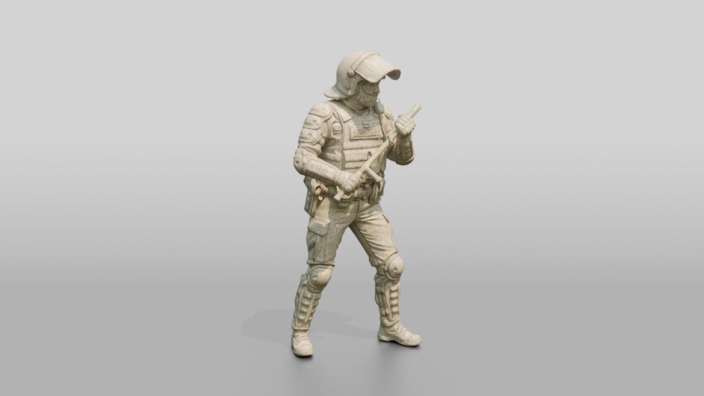 Riot Police Officer with Arm Raised