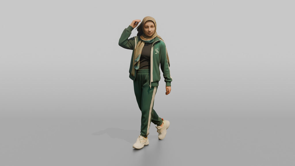Hijab Woman in Green Tracksuit Walking