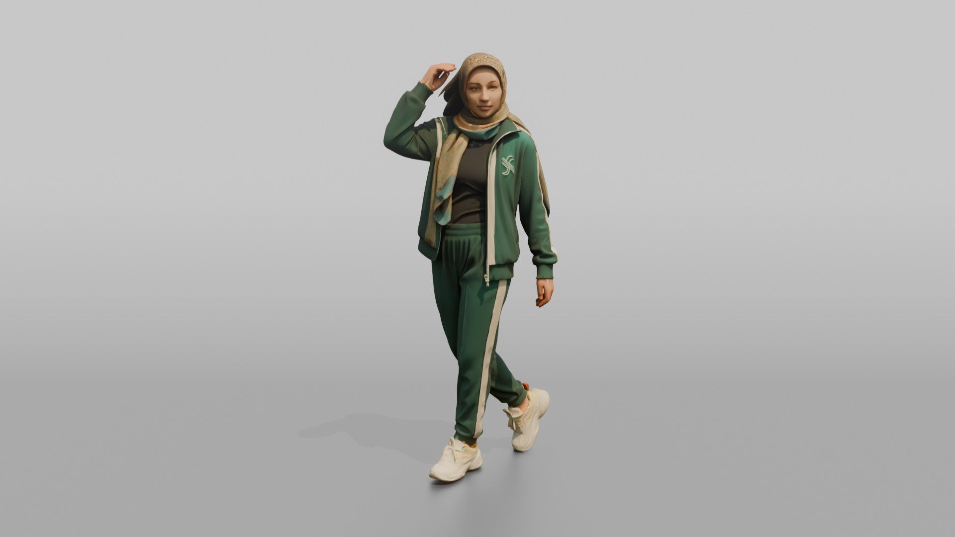 Hijab Woman in Green Tracksuit Walking