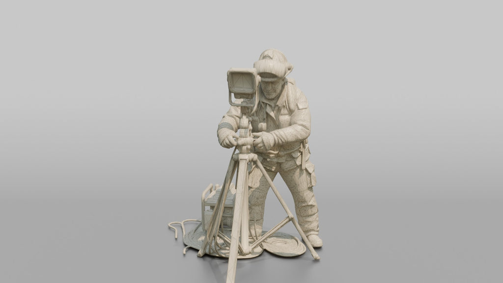 Firefighter Man Operating a Portable Floodlight Tripod