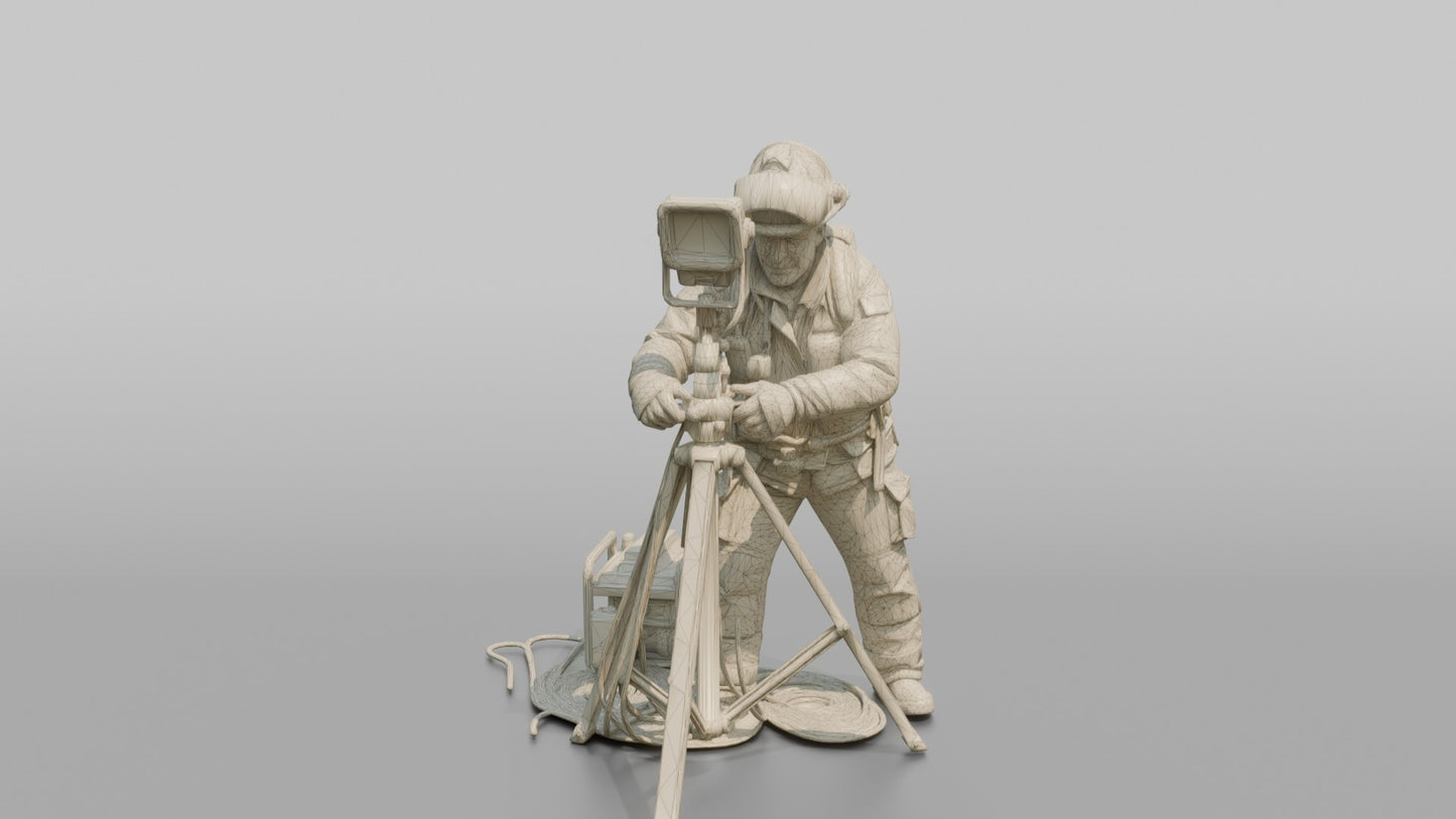 Firefighter Man Operating a Portable Floodlight Tripod