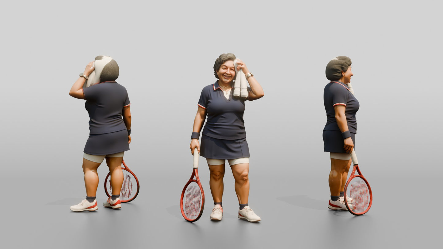 Senior Female Tennis Player Wiping Her Forehead
