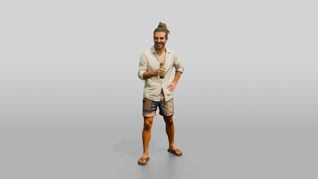 Boho Man with a Beer in a Linen Shirt