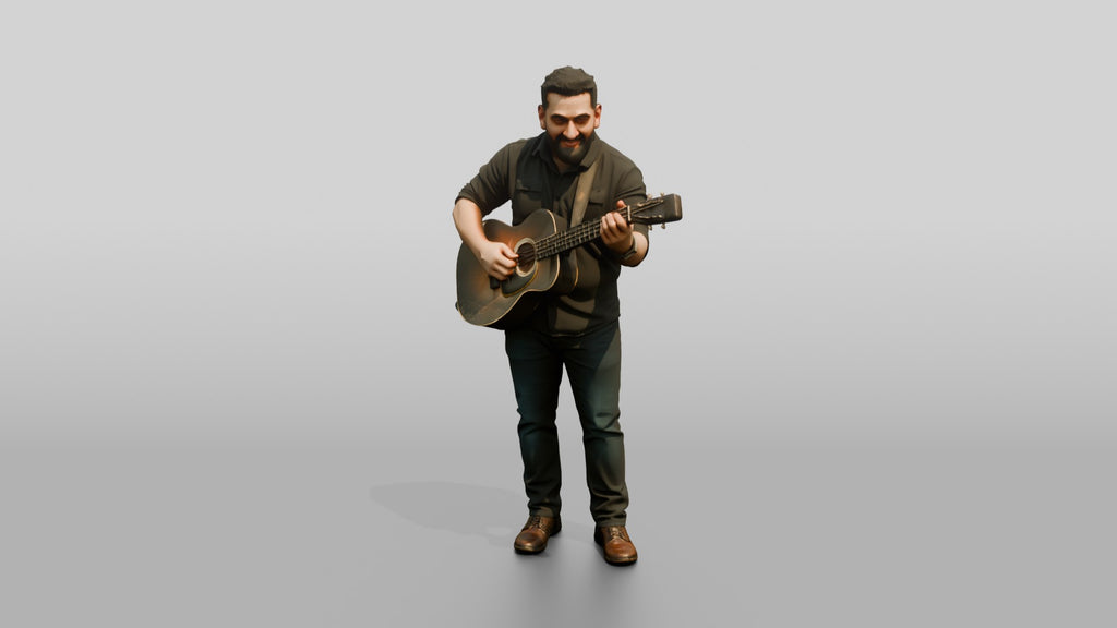 Homeless Man Playing an Old Acoustic Guitar