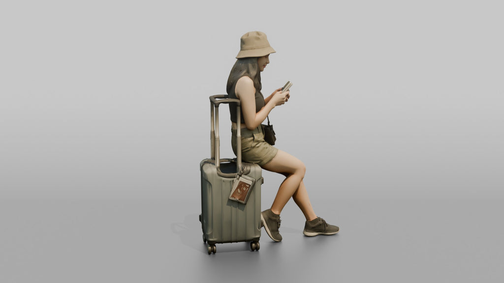 Traveler Resting On Her Suitcase