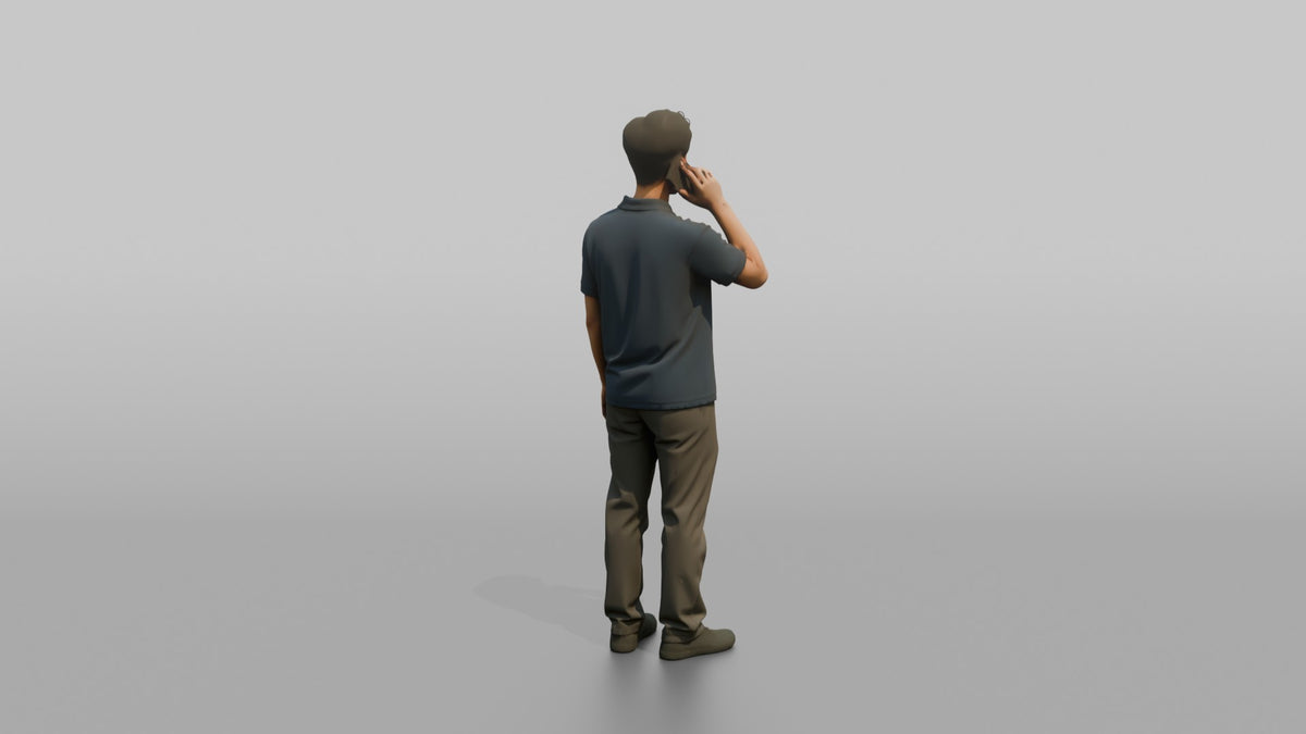 Man Cashier Answering A Phone Call - 3D character model, view 3