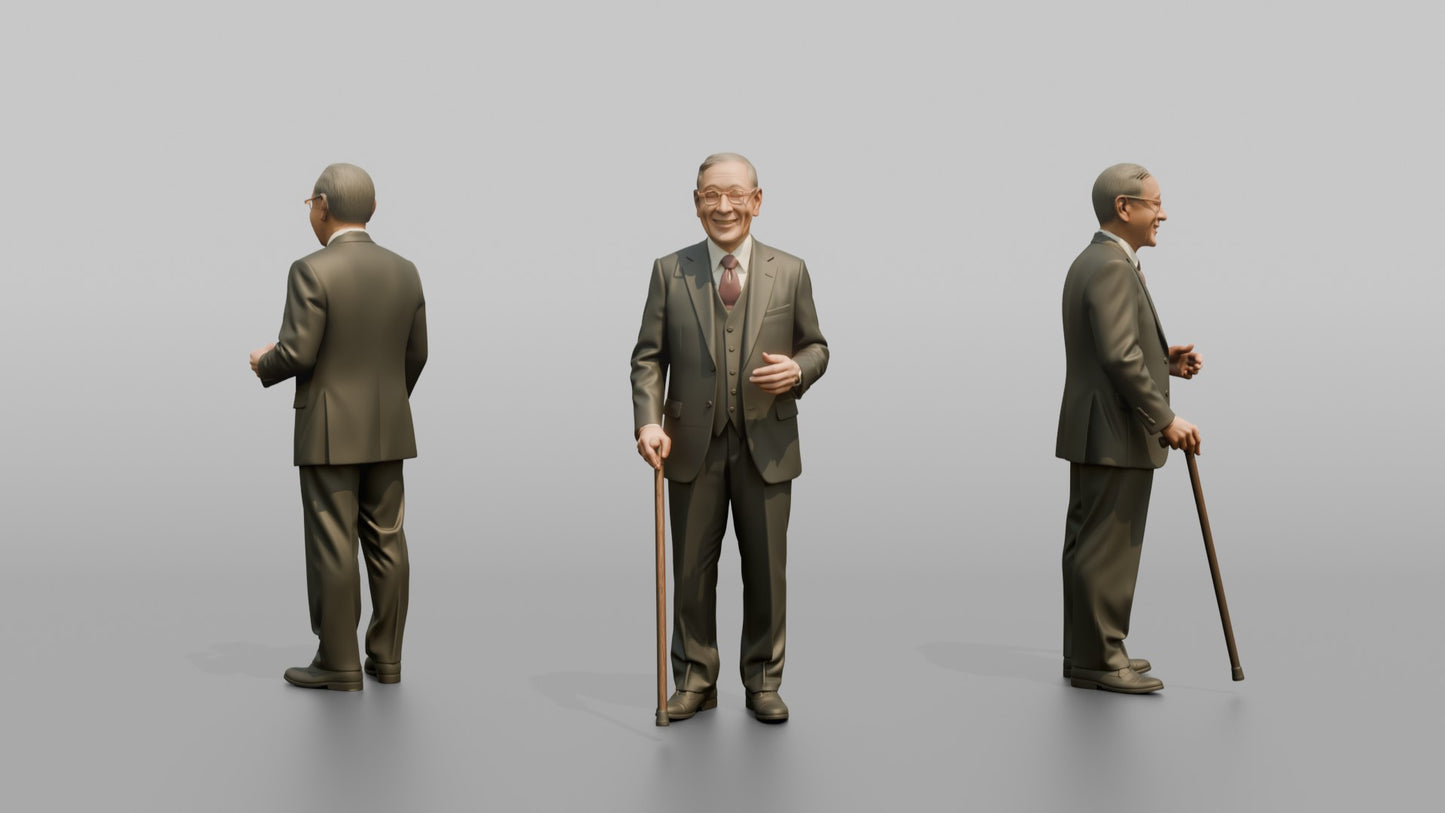 Elderly Wedding Guest with a Wooden Walking Stick
