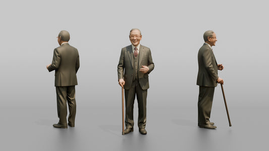 Elderly Wedding Guest with a Wooden Walking Stick