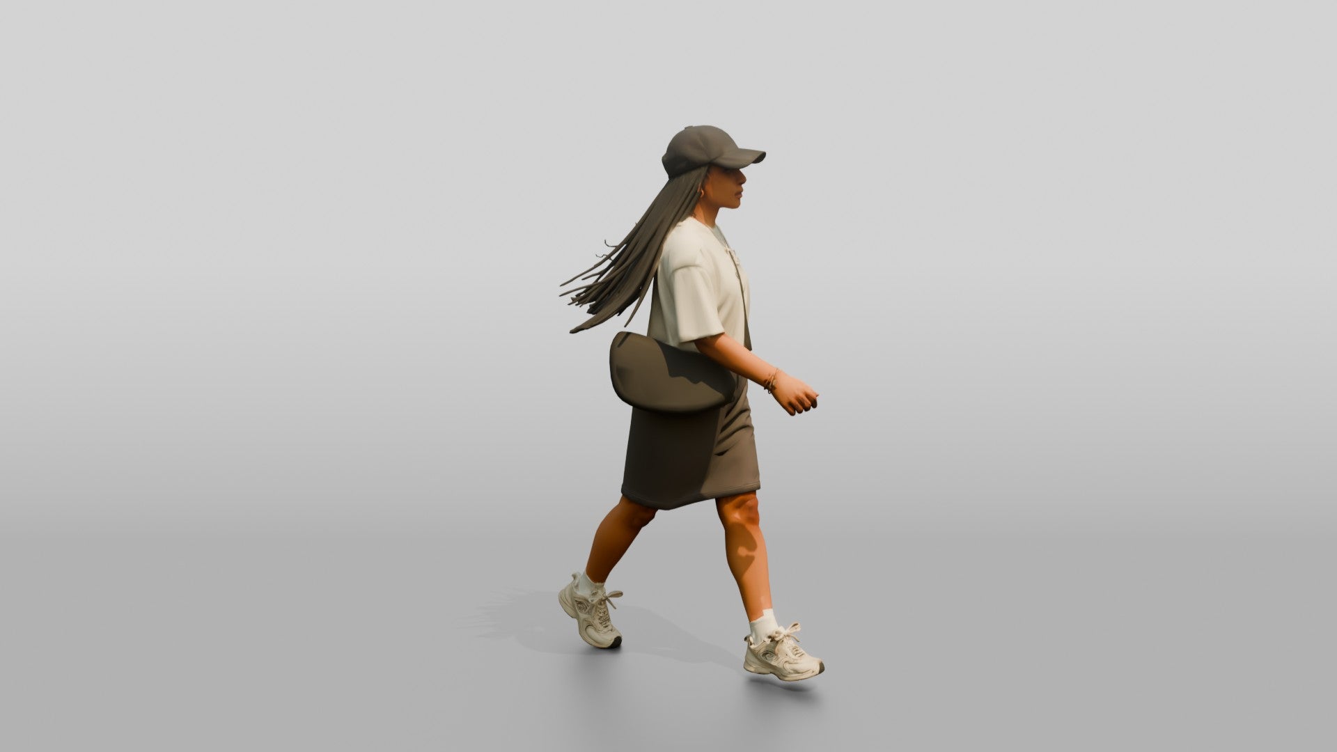 Multiracial Woman Walking Focused on the Boardwalk