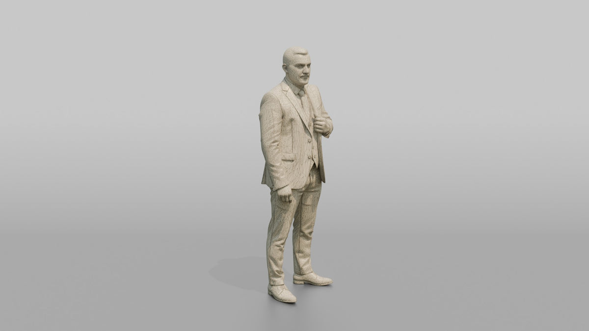 Door Staff Man Adjusting A Suit Jacket Lapel - wireframe topology preview