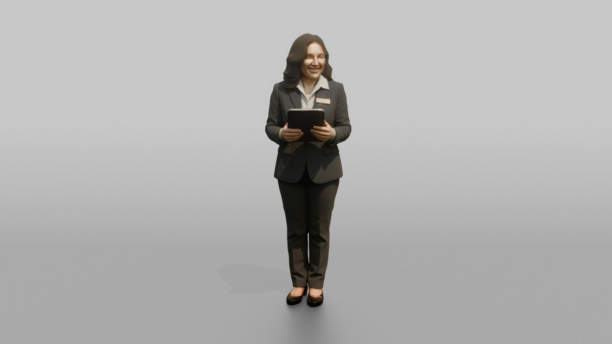 Receptionist Woman Holding A Tablet Device - 3D character model, view 5