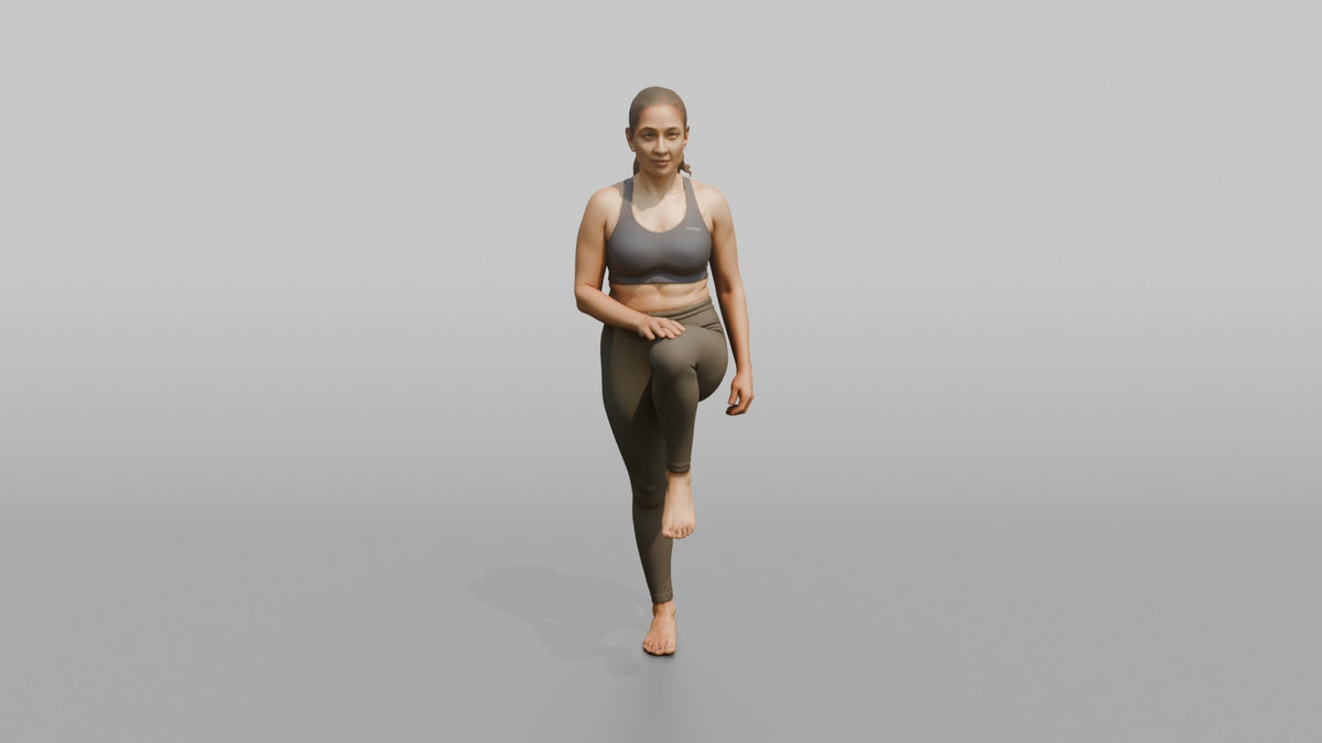 Bodyweight Athlete Woman Doing A Standing Knee Raise - 3D character model, view 4