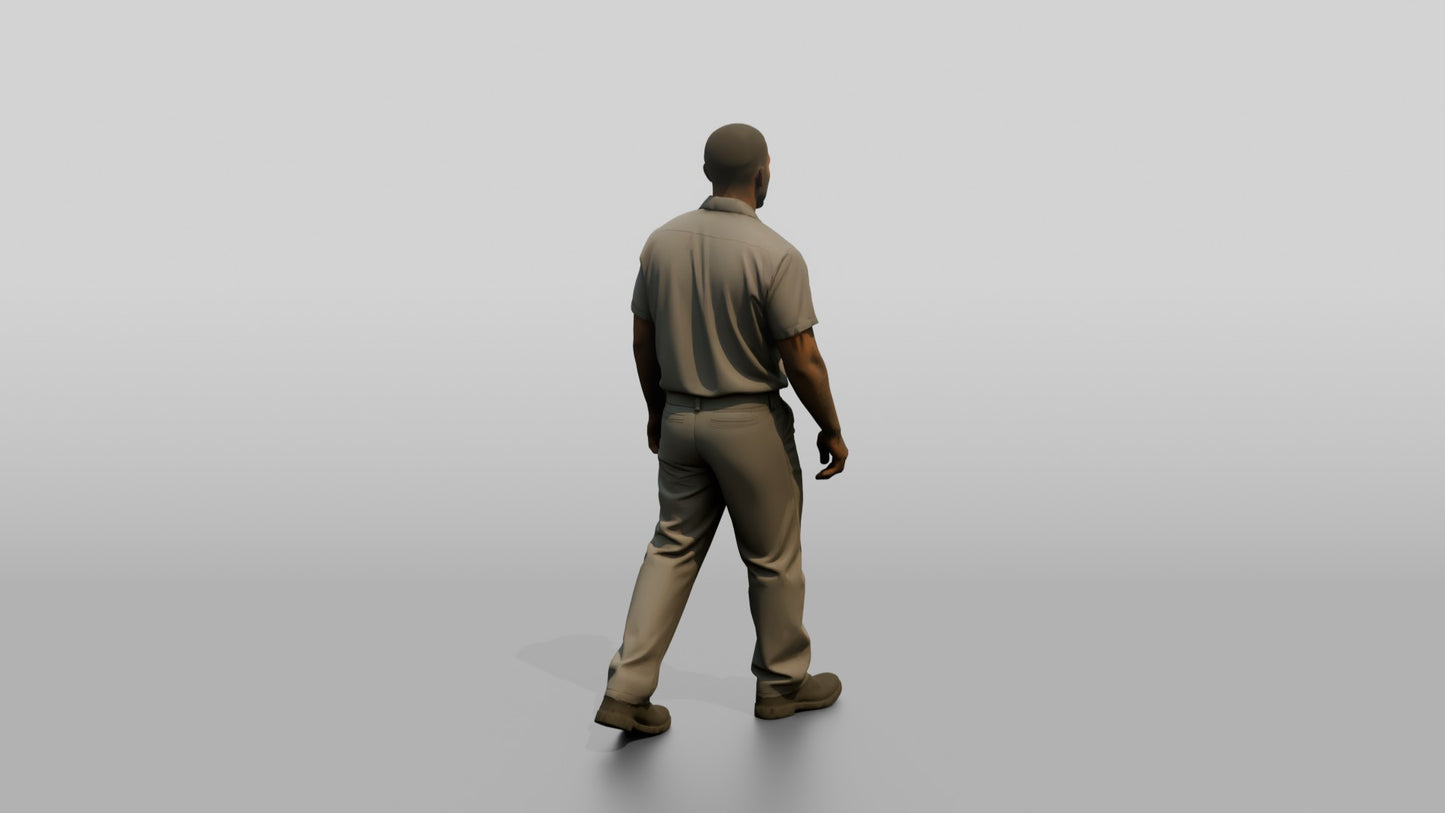Black Male Prisoner Walking with a Heavy Deliberate Stride