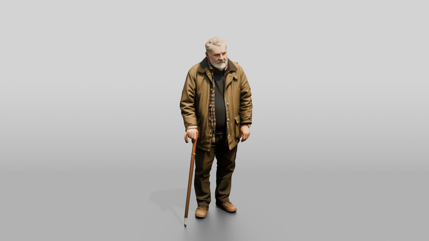 Elderly White Man Leaning on His Umbrella
