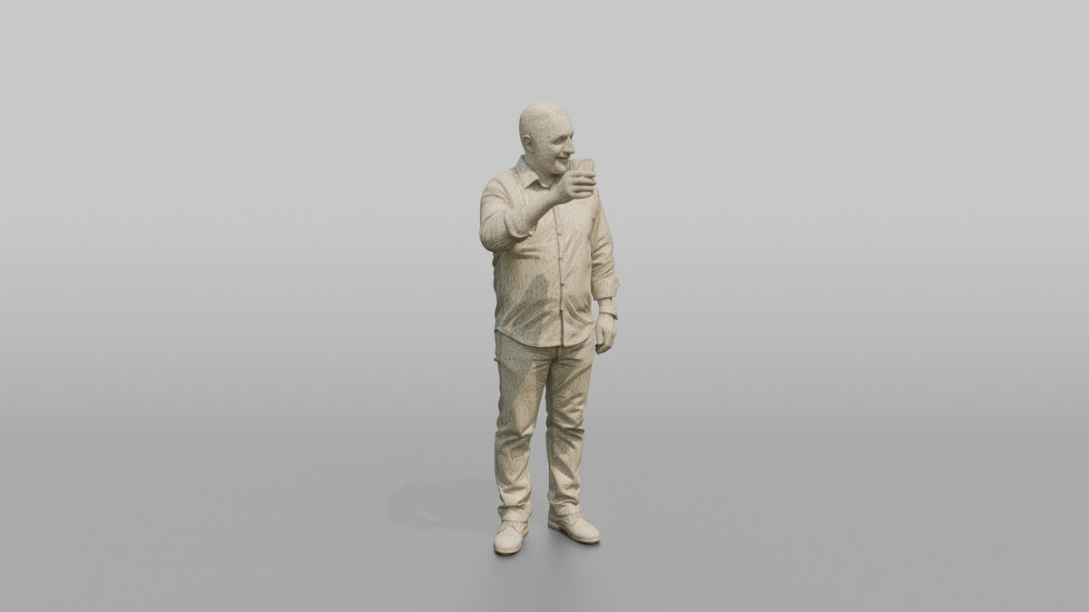 Patron Man Holding A Drink Up In A Toast Gesture - wireframe topology preview