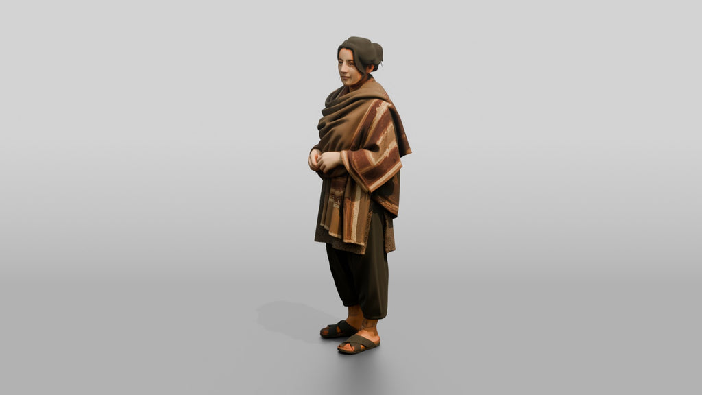Homeless Woman Wrapped in a Thick Wool Shawl