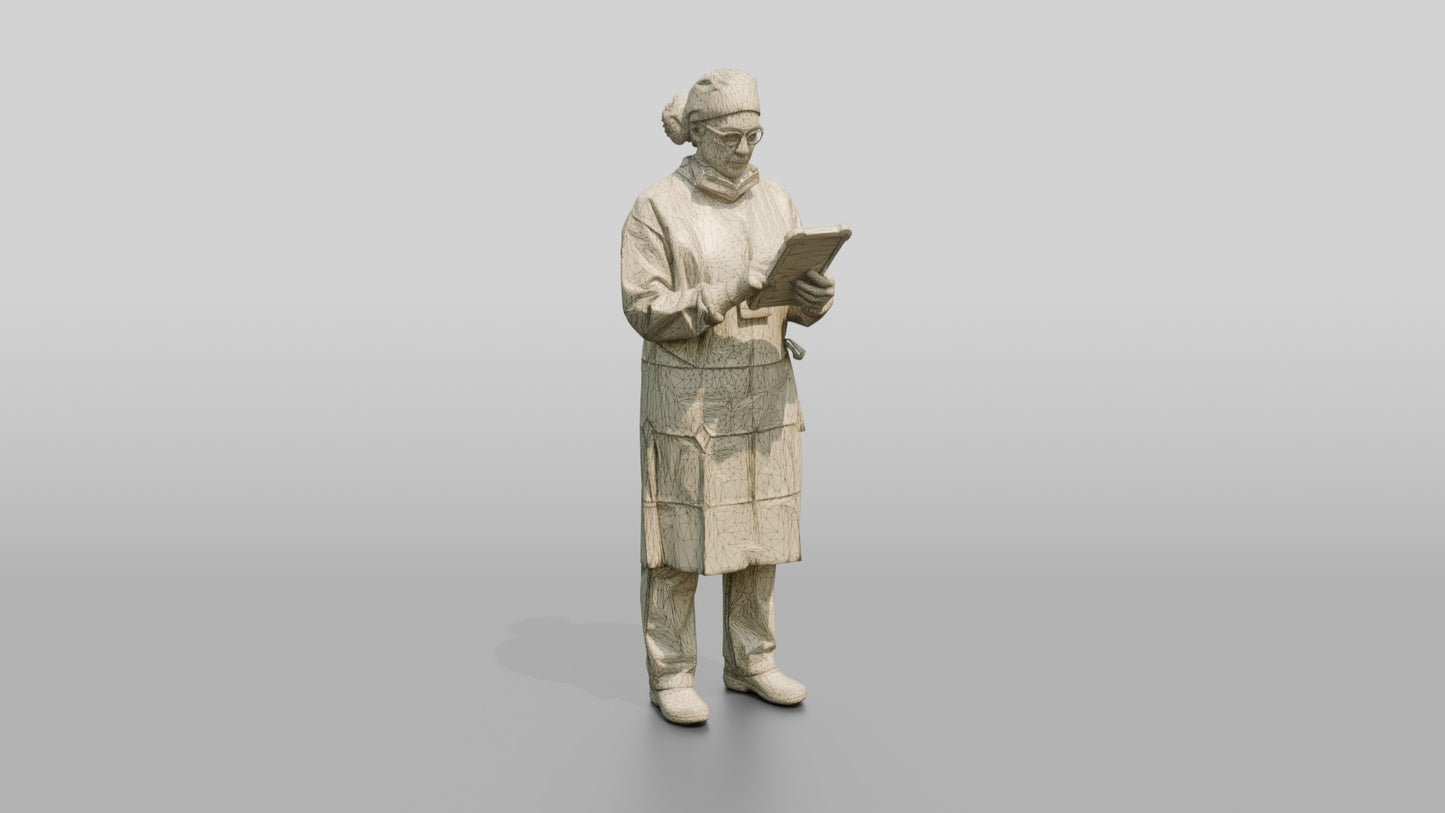Middle-Aged Hispanic Woman Doctor with Tablet