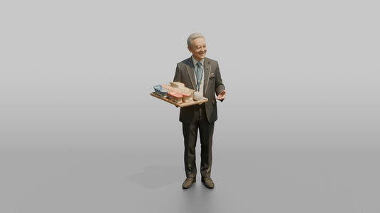Caucasian Flight Attendant Checking Baggage Tags - 3D character model, view 1