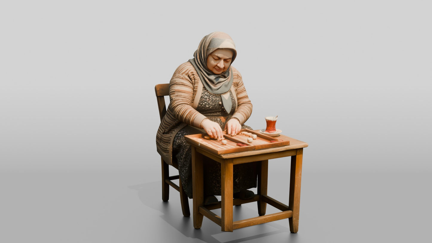Elderly Woman Playing Backgammon