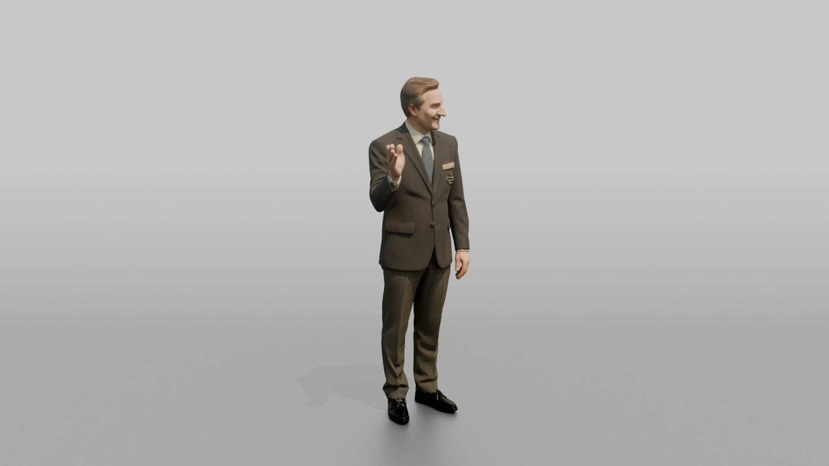 Receptionist Woman Gesturing Welcome With One Open Hand - 3D character model, view 2