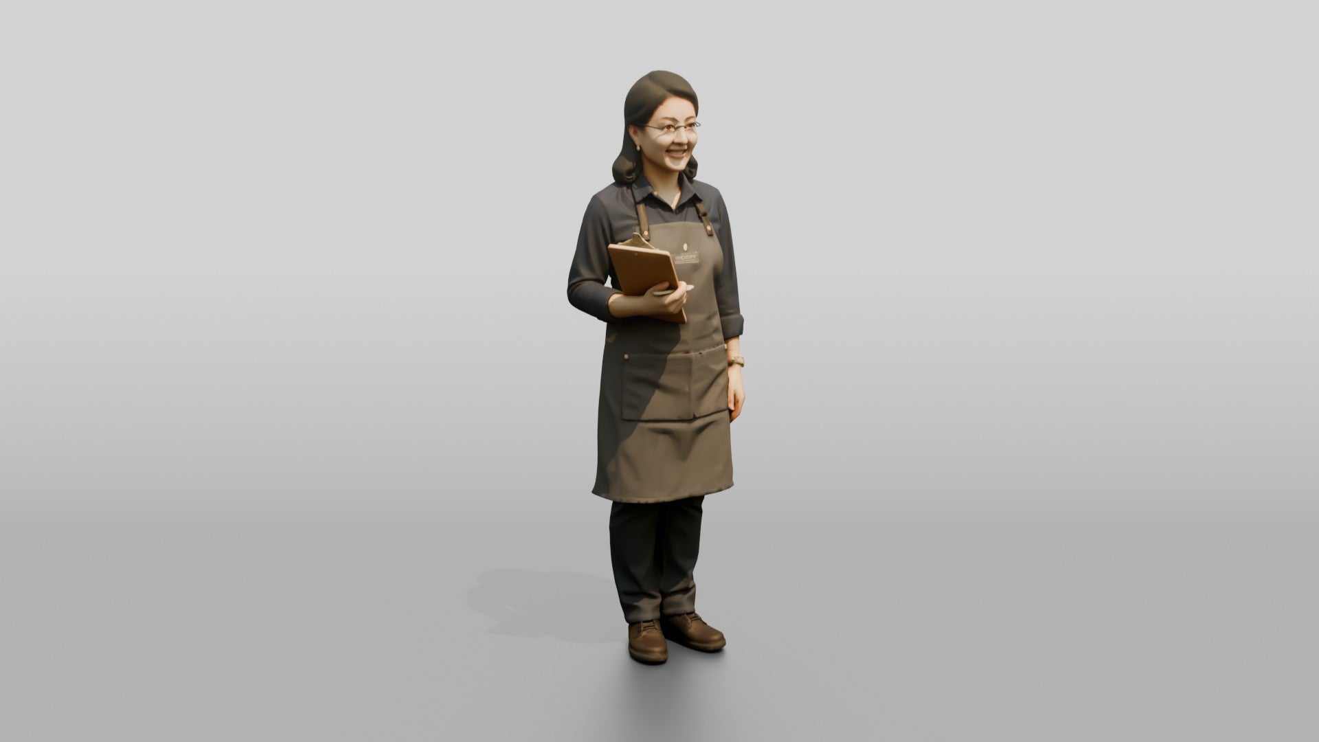 East Asian Woman Cafe Manager in Apron
