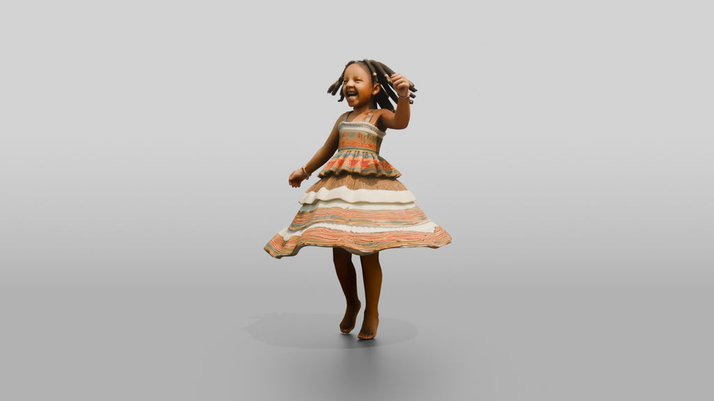 Joyful African Girl Spinning in a Tiered Dress