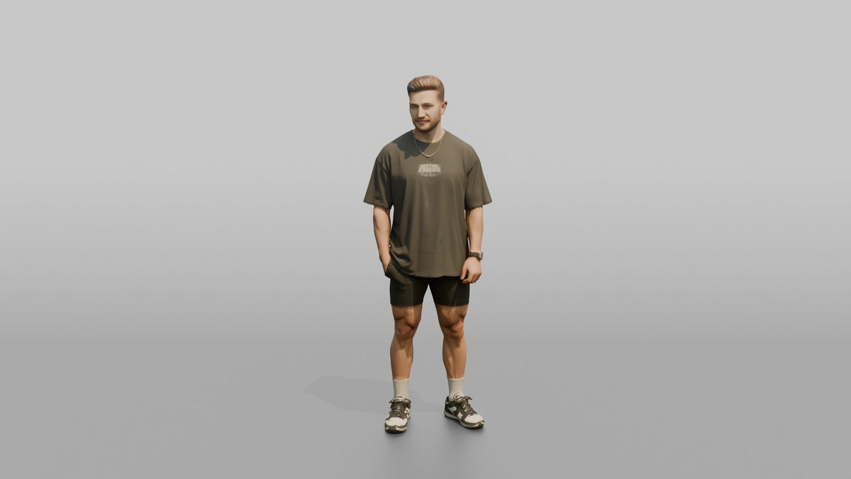 Fitness Influencer Man Standing At A Slight Angle, Confident Posture - 3D character model, view 5