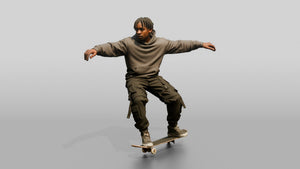 Skateboarder Man Balancing Trick Pose - 3D character model, view 1