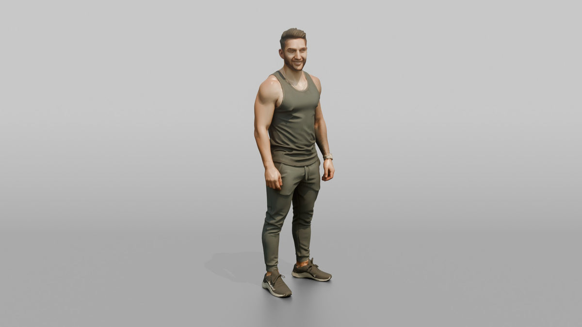 Fitness Influencer Man Standing With A Confident Stance, Hands Loosely At Sides - 3D character model