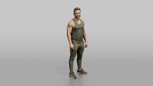 Fitness Influencer Man Standing With A Confident Stance, Hands Loosely At Sides - 3D character model