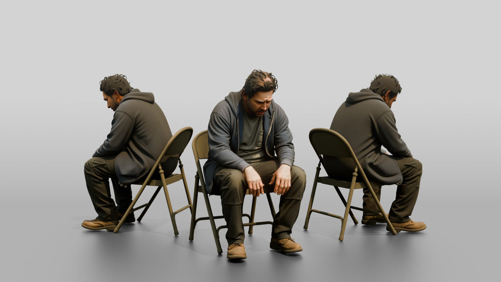 Homeless Man Looking Disoriented and Slouched Over