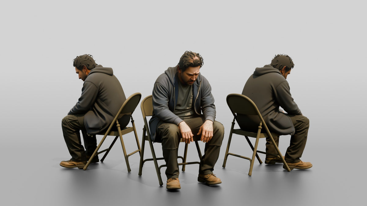 Homeless Man Looking Disoriented and Slouched Over - 3D character model