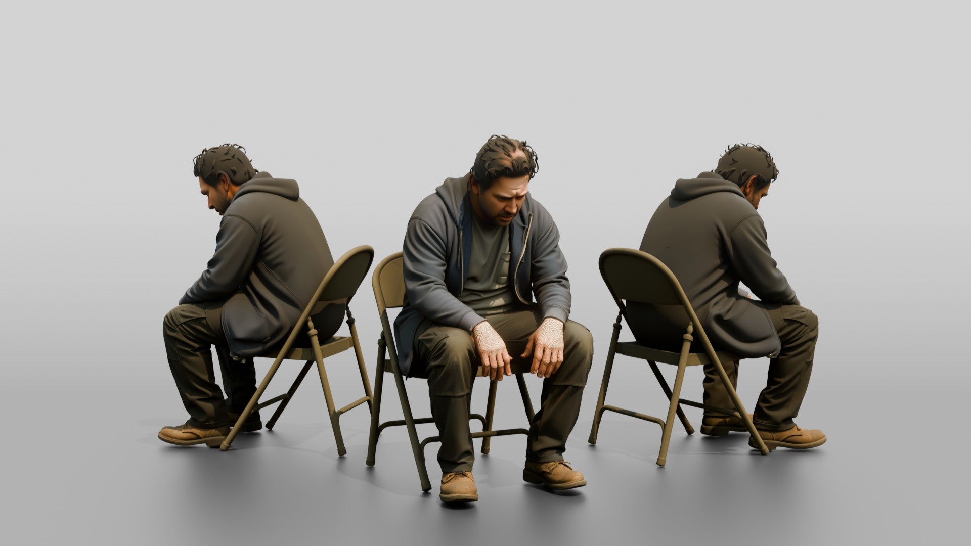Homeless Man Looking Disoriented and Slouched Over