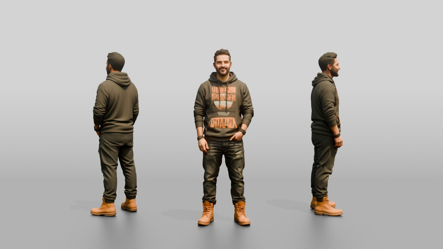 Latino Man in Graphic Hoodie and Timberlands