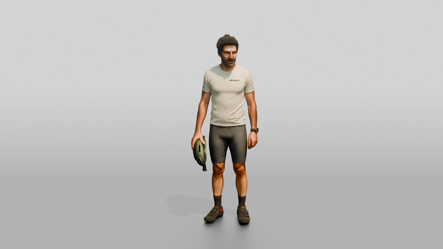 Tall Muscular Italian Man Holding a Bicycle Helmet