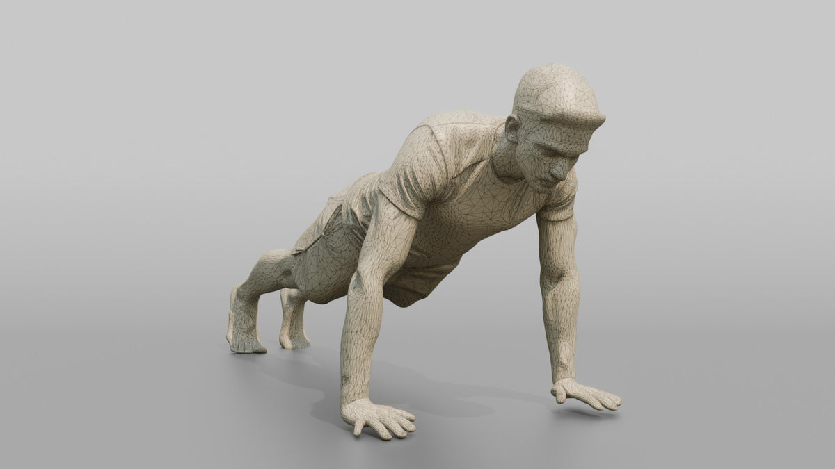 Fitness Influencer Man Mid Push-up - wireframe topology preview