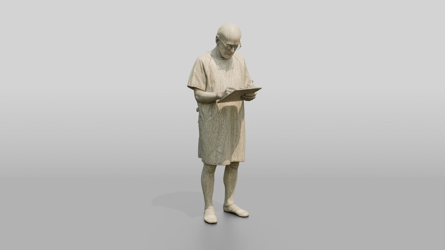 Elderly Man Patient Writing on a Clipboard