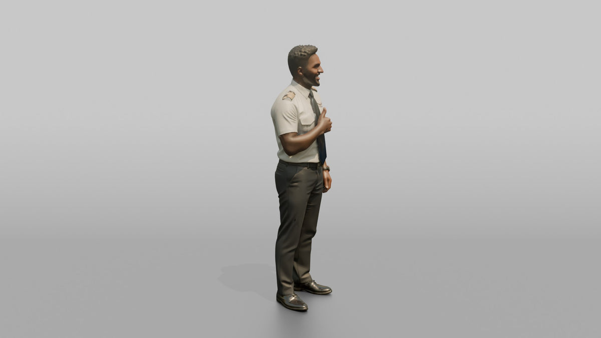 South Asian Flight Attendant Helping a Passenger - 3D character model, view 2