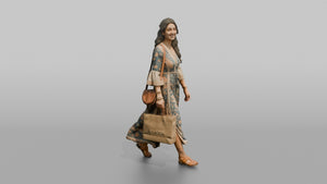 Vacationer Wearing Bohemian Printed Maxi Dress - 3D character model, view 1