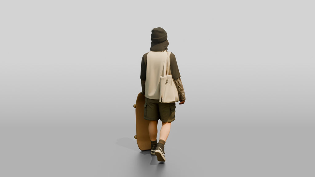 Asian Woman Balancing a Skateboard
