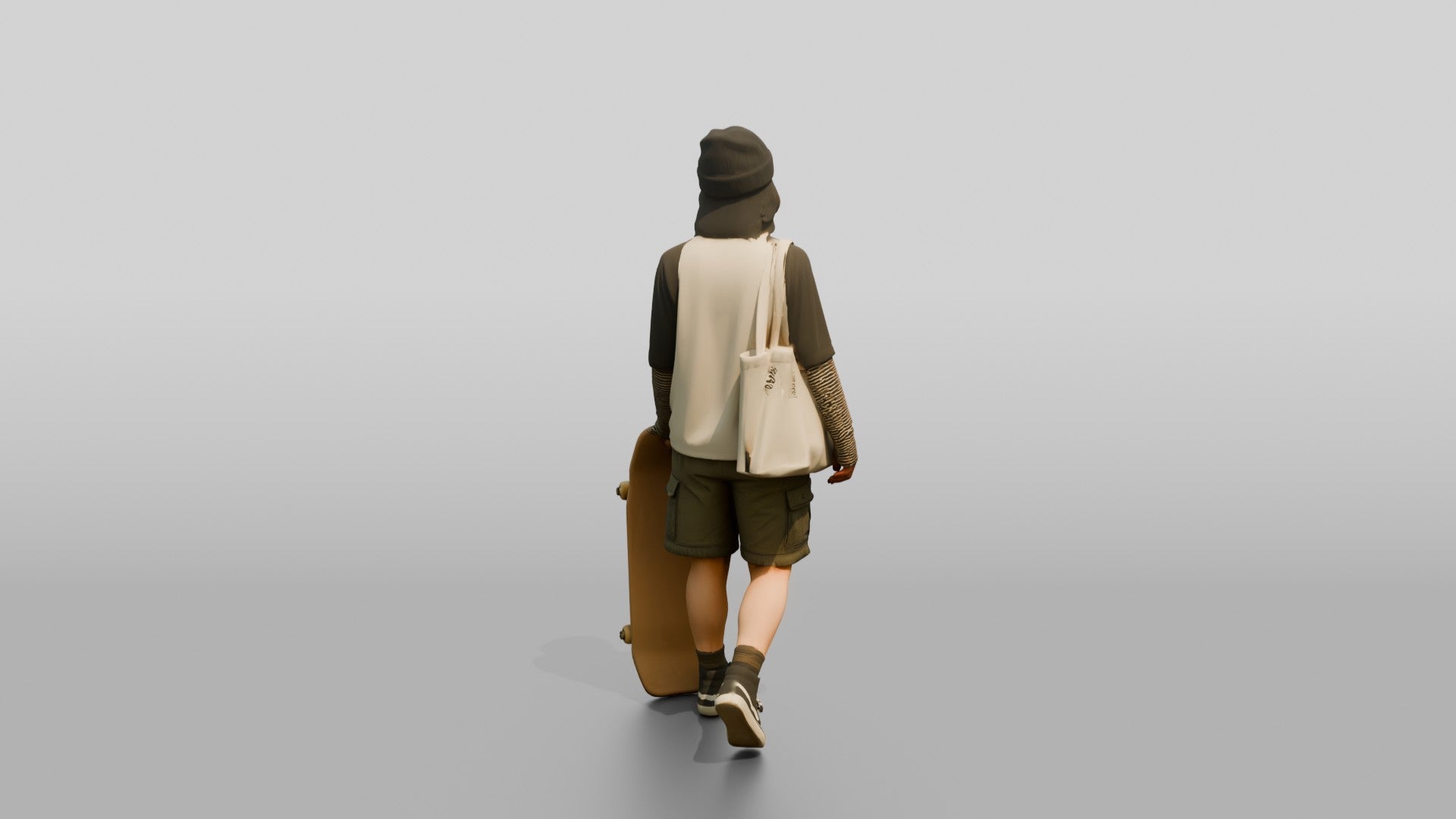 Asian Woman Balancing a Skateboard