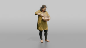 Mother Holding A Mixing Bowl And A Wooden Spoon, Stirring - 3D character model